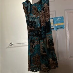 JM Collection Blue and Brown Asymmetrical Midi Skirt